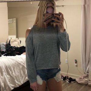 blue cold shoulder sweater